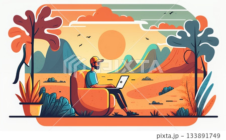 テレワーク／リモートワーク（場所に縛られない働き方）（POPな表現）