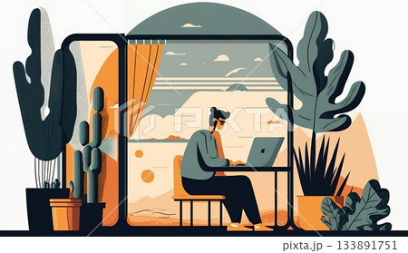 テレワーク／リモートワーク（場所に縛られない働き方）（POPな表現）