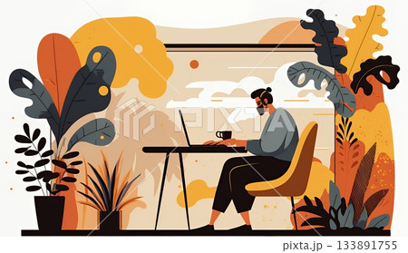 テレワーク／リモートワーク（場所に縛られない働き方）（POPな表現）