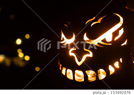 Krampus Festival Decoration. Scary Mask with Real Fire Flame. 133892076