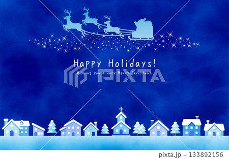 サンタクロースとトナカイ、星降る冬の夜の幻想風景 133892156