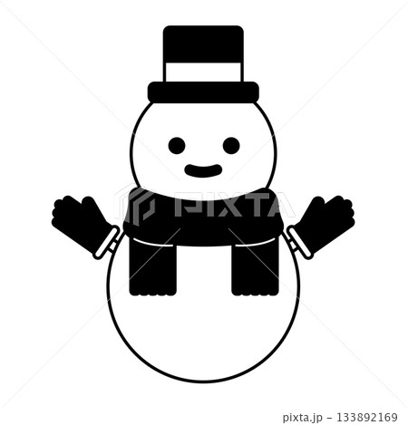 シルクハットの雪だるまのモノクロイラスト シルクハットの雪だるまのモノクロイラスト 133892169