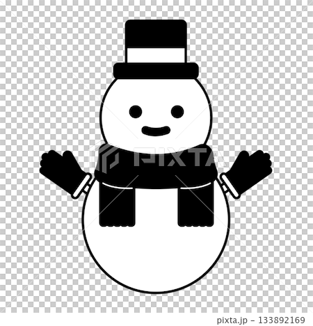 シルクハットの雪だるまのモノクロイラスト シルクハットの雪だるまのモノクロイラスト 133892169