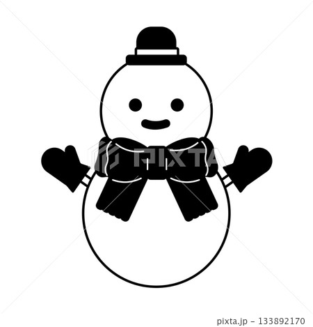 可愛い帽子の雪だるまのモノクロイラスト 133892170