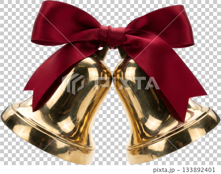 Gold Christmas Bells with Red Bow 3D 133892401