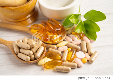 Alternative medicine herbal organic capsule drug herb. 133892673