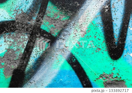 Grunge Graffiti Texture in Teal and Black with Urban 90s, Street Art Vibe 133892717