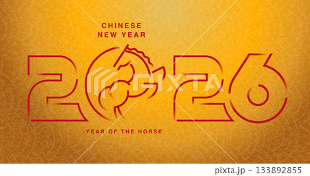 Lunar new year, Chinese New Year 2026 ,Year of the Horse ,line art, outline, simple linear design 133892855