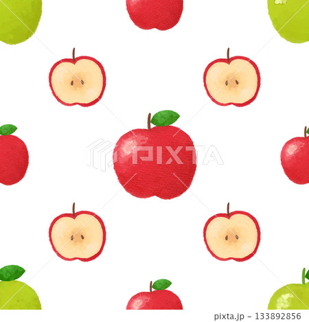 林檎と青リンゴの水彩シームレスパターン 背景素材 フルーツ イラスト デザイン素材 133892856