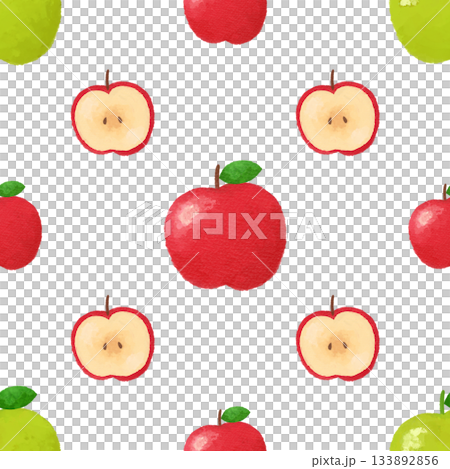 林檎と青リンゴの水彩シームレスパターン 背景素材 フルーツ イラスト デザイン素材 133892856