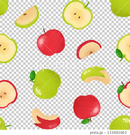 Watercolor seamless pattern of apples and green apples. Background material. Fruit illustration. Design material. 133892863