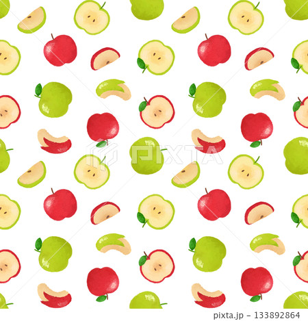 林檎と青リンゴの水彩シームレスパターン 背景素材 フルーツ イラスト デザイン素材 133892864