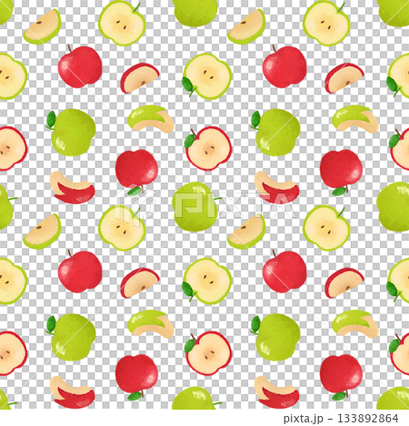 林檎と青リンゴの水彩シームレスパターン 背景素材 フルーツ イラスト デザイン素材 133892864