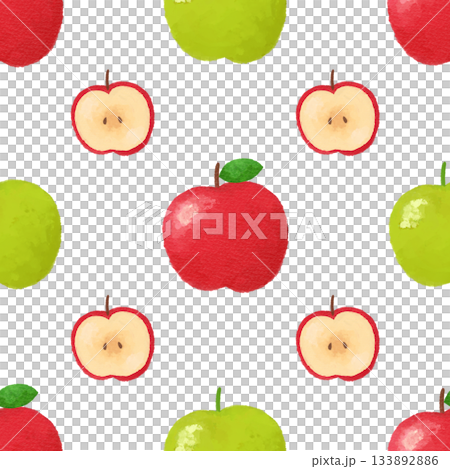 林檎と青リンゴの水彩シームレスパターン 背景素材 フルーツ イラスト デザイン素材 133892886
