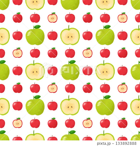 林檎と青リンゴの水彩シームレスパターン 背景素材 フルーツ イラスト デザイン素材 133892888