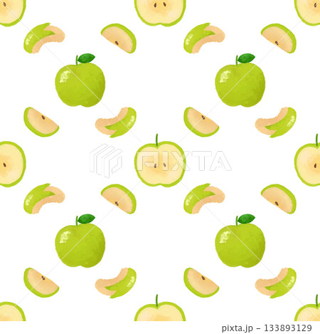 青りんご 水彩シームレスパターン 背景素材 フルーツ イラスト デザイン素材 133893129