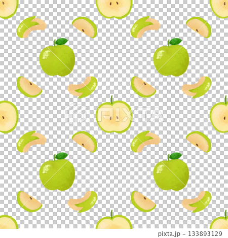 青りんご 水彩シームレスパターン 背景素材 フルーツ イラスト デザイン素材 133893129