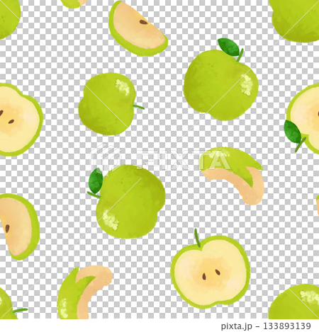 青蘋果水彩無縫圖案背景素材，水果插畫設計素材 133893139