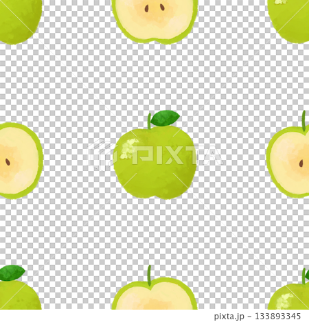 Green apple watercolor seamless pattern background material fruit illustration design material 133893345