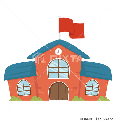 School Building with Flag on Top 133893372