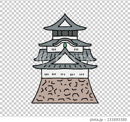 小倉城の手描きイラスト 133893380