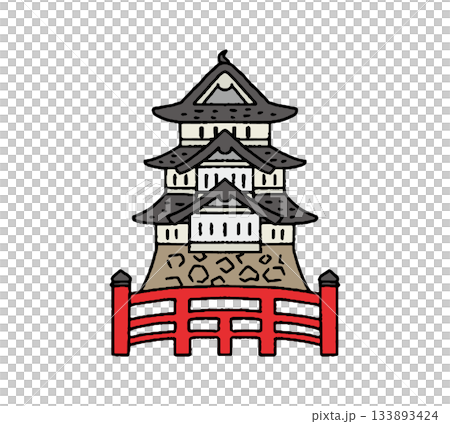 Hand-drawn illustration of Hirosaki Castle 133893424