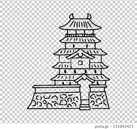 Hand-drawn illustration of Aizu-Wakamatsu Castle 133893425