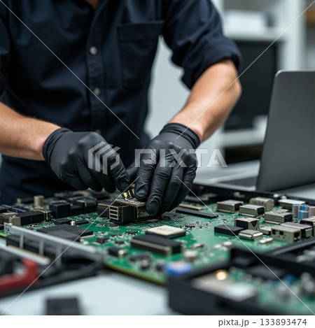 AI generated. Electronics technician assembling motherboard in modern lab AI generated. Electronics technician assembling motherboard in modern lab 133893474