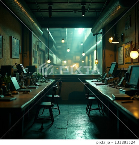 Cozy workspace with warm lights and detailed design Generative AI 133893524