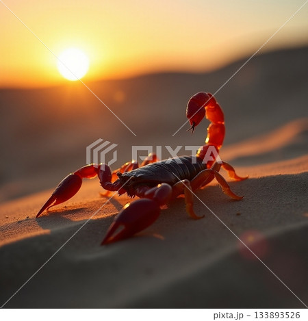 AI generated Fierce predator scorpion prowling across sunlit barren desert landscape 133893526
