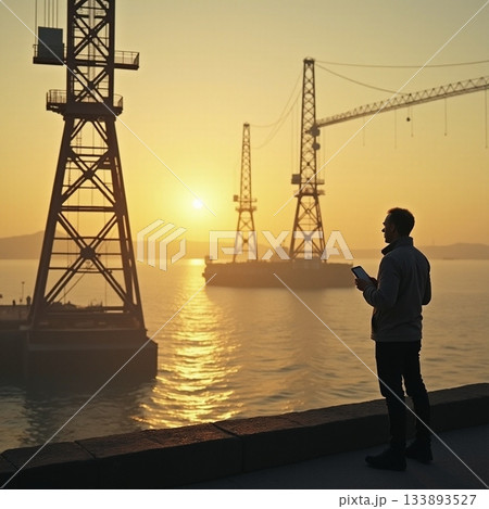 Exploring the beauty of sunset at the harbor dock Generative AI 133893527