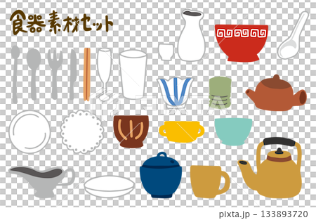 Tableware material hand-drawn illustration set Tableware material hand-drawn illustration set 133893720