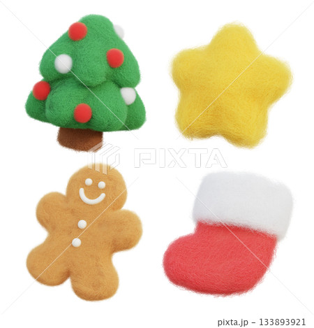 wool felt texture christmas icon 3D graphic set 133893921