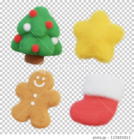 wool felt texture christmas icon 3D graphic set 133893921