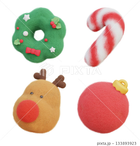 wool felt texture christmas icon 3D graphic set 133893923