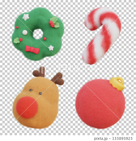 wool felt texture christmas icon 3D graphic set 133893923