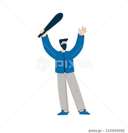 Man Character Protesting in Street with Bat Participate in Riot Vector Illustration 133894092