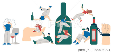Alcoholism as Social Problem with Drunken Man and Woman Character Vector Set Alcoholism as Social Problem with Drunken Man and Woman Character Vector Set 133894094