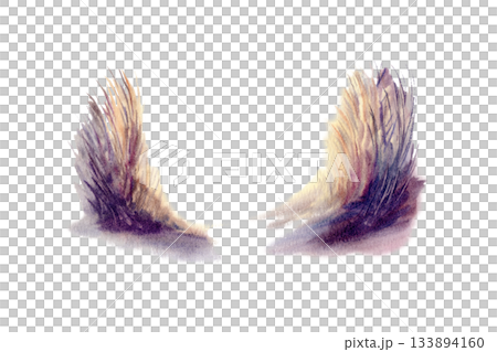 Pampas grass in golden and purple sunset tones,as two contrasting corner elements.Painted with delicate watercolor textures,soft gradients,botanical set for coastal branding,elegant sunset landscape 133894160