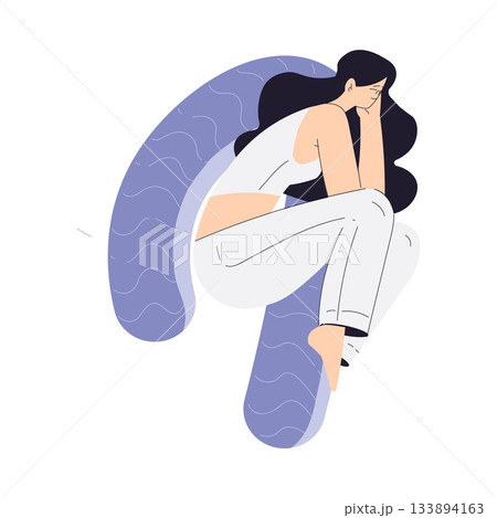 Woman Sleep on Soft Pillow Have Sweet Dreams Vector Illustration Woman Sleep on Soft Pillow Have Sweet Dreams Vector Illustration 133894163