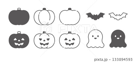 いろいろなハロウィンのアイコンセット　モノクロ 133894593