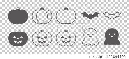 いろいろなハロウィンのアイコンセット　モノクロ 133894593