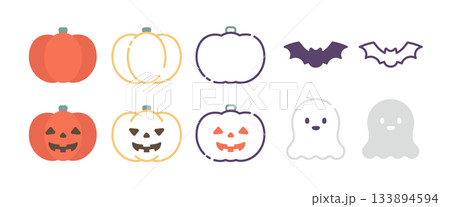 いろいろなハロウィンのアイコンセット　モノクロ 133894594