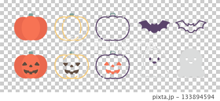 いろいろなハロウィンのアイコンセット　モノクロ 133894594