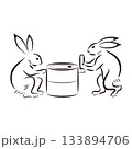 石臼を挽く兎　鳥獣戯画　イラスト 133894706