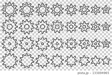 Set of vector illustrations of gear icons of various shapes 133894965