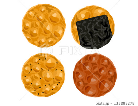 おせんべい（のり付き・醤油味・ごま入り）のイラスト 133895279