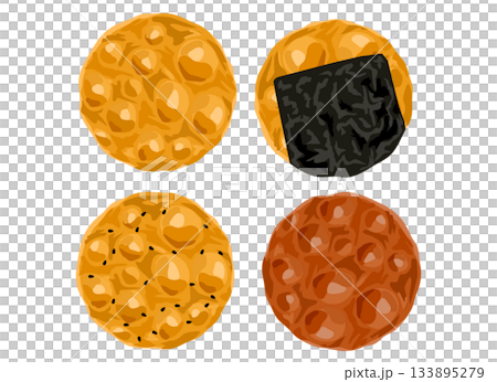 おせんべい（のり付き・醤油味・ごま入り）のイラスト 133895279