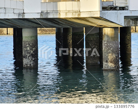 Concrete Bridge Pillars in the Sea. 133895776