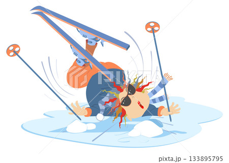 Falling down skier woman. Winter sport. Skier woman smashed into the snow 133895795